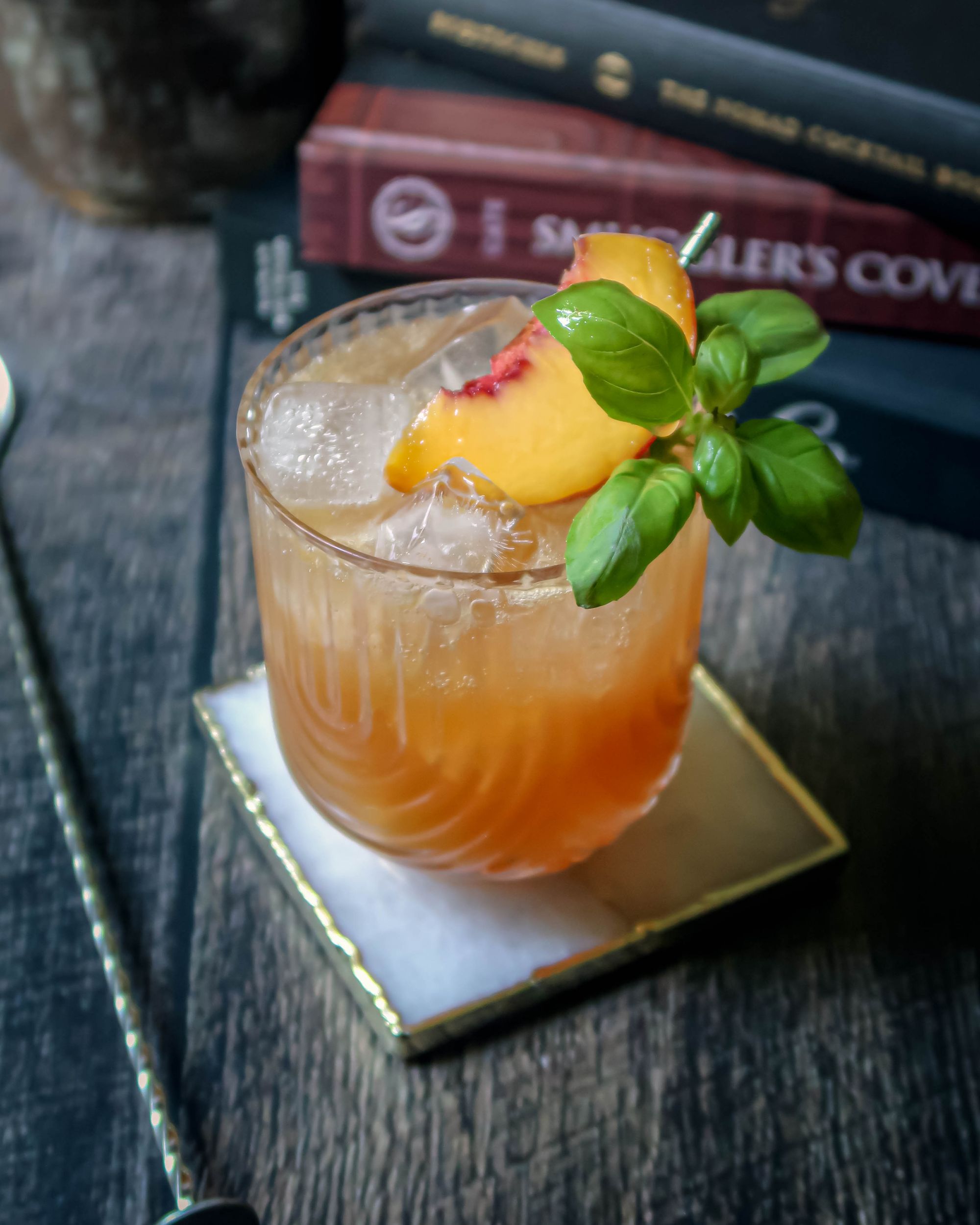 Peach Bourbon Basil Smash
